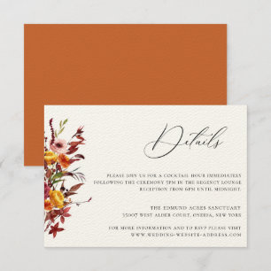 Rustic Autumn Foliage Floral Wedding Details Card Kaart
