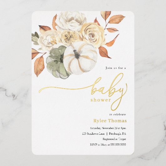 Rustic Autumn Foliage Pumpkin Autumn Bay Shower Folie Uitnodiging (Voorkant)