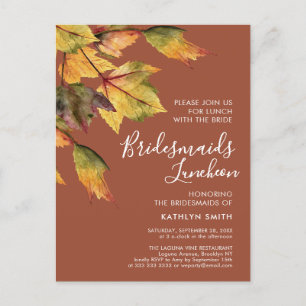 Rustic Autumn Foliage Wedding Bridesmaids Luncheon Uitnodiging Briefkaart