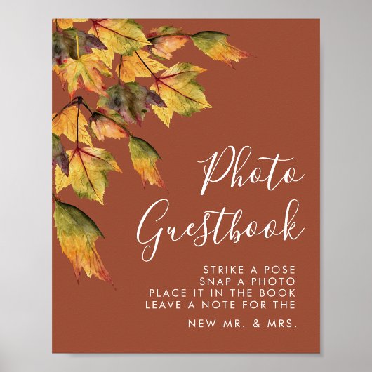 Rustic Autumn Foliage Wedding Photo Guestbook Poster