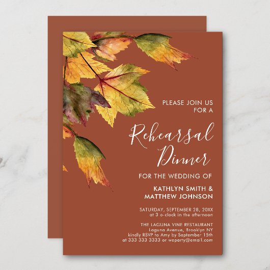 Rustic Autumn Foliage Wedding Rehearsal Dinner Kaart