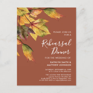 Rustic Autumn Foliage Wedding Rehearsal Dinner Uitnodiging Briefkaart