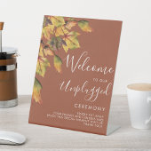 Rustic Autumn Foliage Wedding Unplugged Ceremony Reclamebord Met Voetstuk