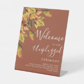 Rustic Autumn Foliage Wedding Unplugged Ceremony Reclamebord Met Voetstuk (Voorkant)