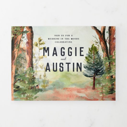 Rustic Autumn Forest | Boho Wedding Drieluik Uitnodiging (Cover)