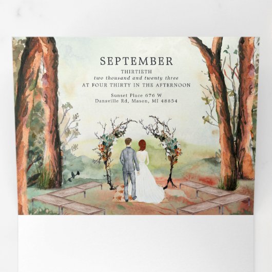 Rustic Autumn Forest | Boho Wedding Drieluik Uitnodiging (Binnenzijde eerst)