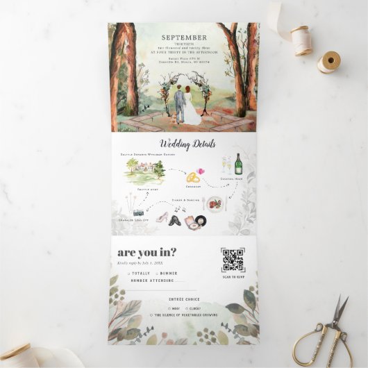Rustic Autumn Forest | Boho Wedding Drieluik Uitnodiging (Binnen)