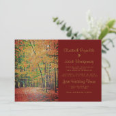 Rustic Autumn Forest Burgundy & Gold Wedding Kaart (Staand voorkant)