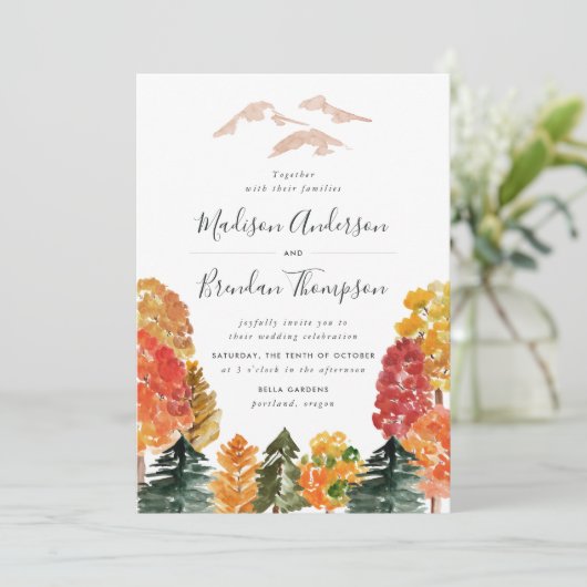 Rustic Autumn Forest Fall Wedding Kaart (Staand voorkant)