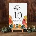 Rustic Autumn Forest Fall Wedding Kaart<br><div class="desc">Voeg een gepersonaliseerde touch aan uw herfst bruiloft Rustic Autumn Forest trouwtafel nummerkaarten. De trouwnummerkaarten van de herfsttafel bevatten het tafelnummer, de namen en de trouwdatum omlijst door een rand van waterverf bomen in tinten geel, sinaasappel, bordeaux, roest en groen. Het ontwerp herhaalt zich op de achterkant. De tafelnummerkaarten zijn...</div>