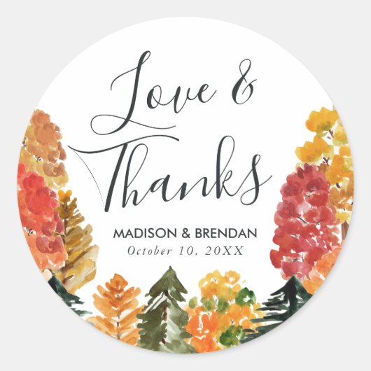 Rustic Autumn Forest Fall Wedding Ronde Sticker (Voorkant)