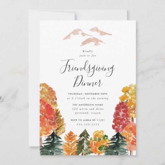 Rustic Autumn Forest Friendsgiving Dinner Kaart (Voorkant)