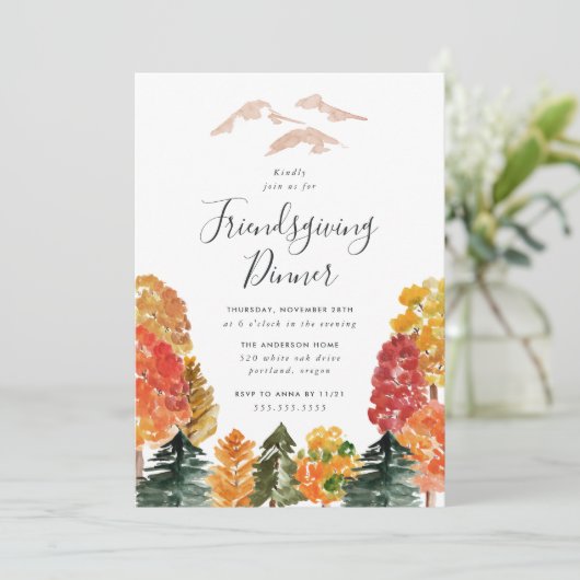 Rustic Autumn Forest Friendsgiving Dinner Kaart (Staand voorkant)