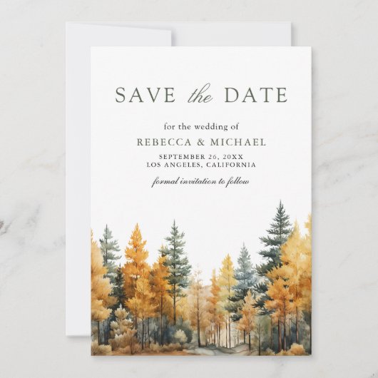 Rustic Autumn Forest Photo QR Code Wedding Save The Date (Voorkant)