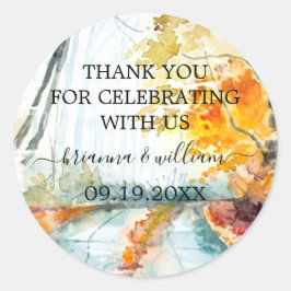 Rustic Autumn Forest Wedding Favor Ronde Sticker