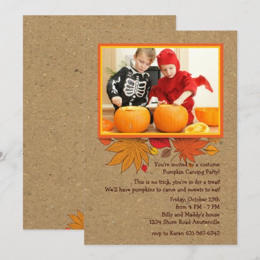 Rustic Autumn Foto Halloween Uitnodiging (Voorkant / Achterkant)
