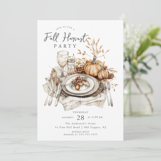 Rustic Autumn Gathering Thanksgiving Uitnodiging (Staand voorkant)