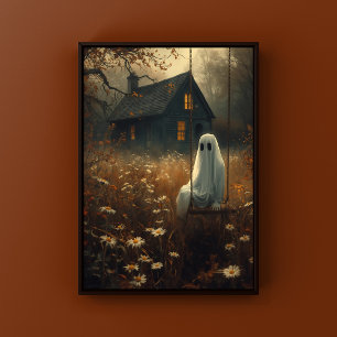 Rustic Autumn Ghost op Swing Spooky Halloween Poster