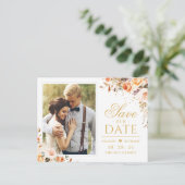 Rustic Autumn Gold Floral Wedding Save the Date Briefkaart (Staand voorkant)