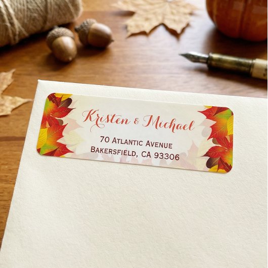 Rustic Autumn Gold Red Fall Leaves Etiket
