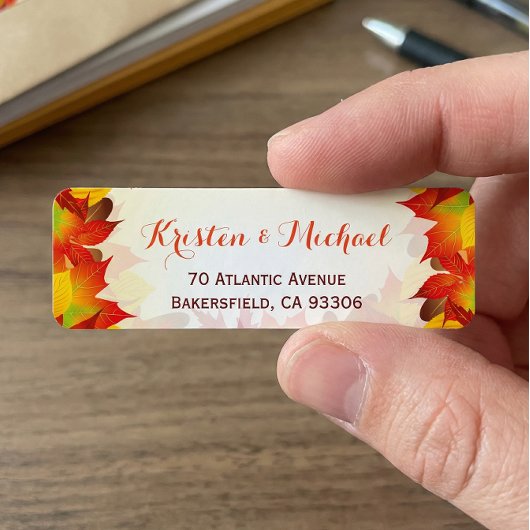 Rustic Autumn Gold Red Fall Leaves Etiket