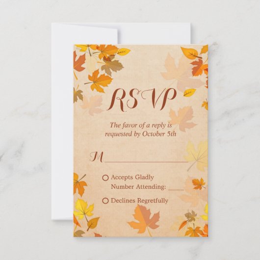 Rustic Autumn Golden Maple Leaves Herfst RSVP Kaartje (Voorkant)
