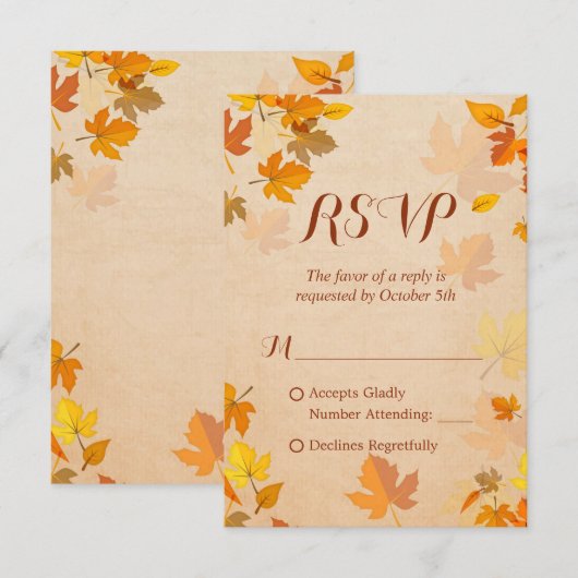 Rustic Autumn Golden Maple Leaves Herfst RSVP Kaartje (Voorkant / Achterkant)