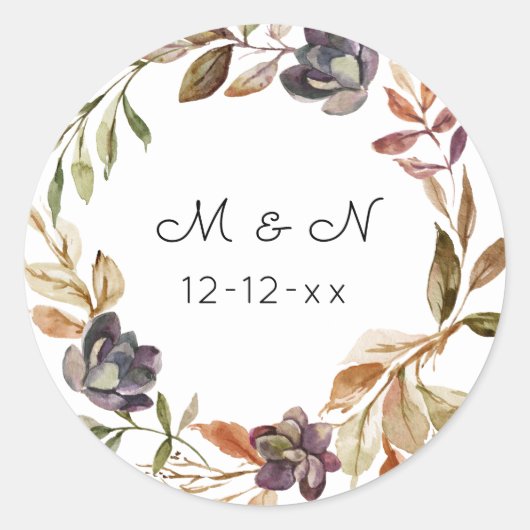 Rustic Autumn Greenery Monogram Ronde Sticker (Voorkant)