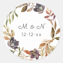 Rustic Autumn Greenery Monogram Ronde Sticker