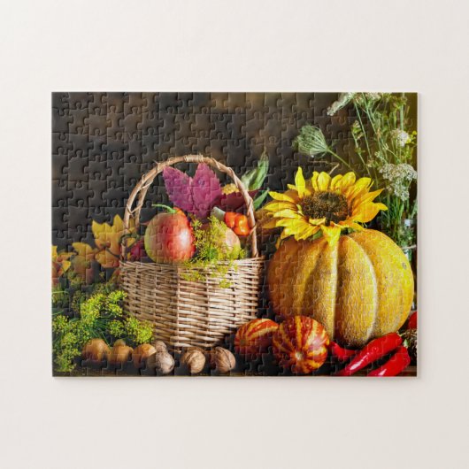 Rustic Autumn Harvest Flowers Pumpkin Legpuzzel (Horizontaal)