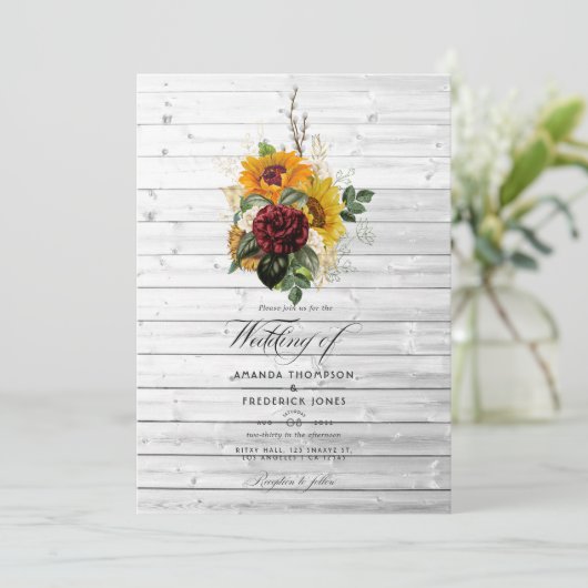 Rustic Autumn - Herfst Floral country Barn Wedding Kaart (Staand voorkant)