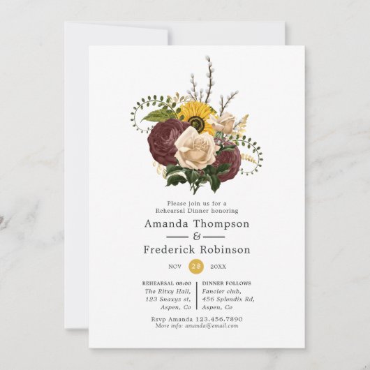 Rustic Autumn - Herfst Floral repesal Dinner Kaart (Voorkant)