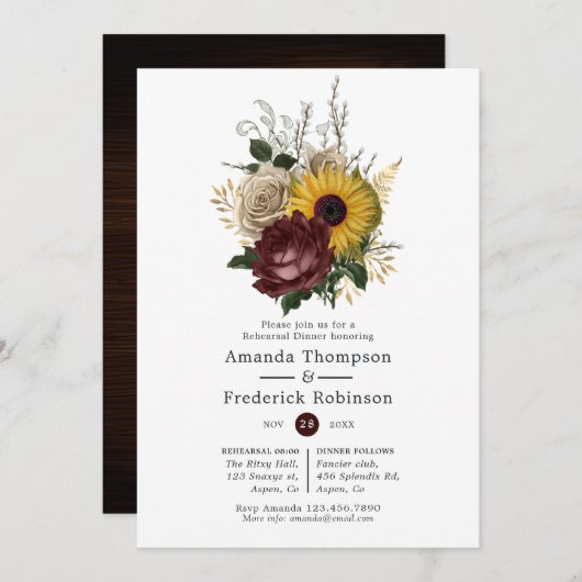 Rustic Autumn - Herfst Floral repesal Dinner Kaart (Voorkant / Achterkant)