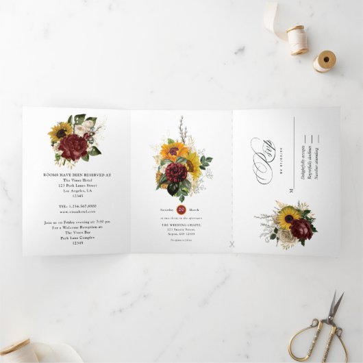 Rustic Autumn - Herfst Floral Wedding Drieluik Uitnodiging (Binnen)