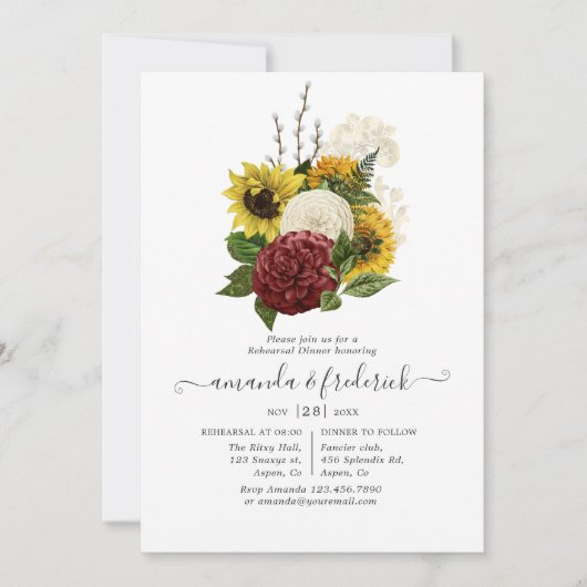 Rustic Autumn Herfst Floral Wedding Rehearsal Dinn Kaart (Voorkant)