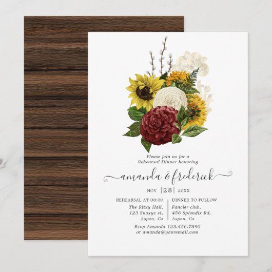 Rustic Autumn Herfst Floral Wedding Rehearsal Dinn Kaart (Voorkant / Achterkant)
