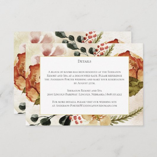 Rustic Autumn Herfst Flowers Detail Waterverf Wash Informatiekaartje (Voorkant / Achterkant)