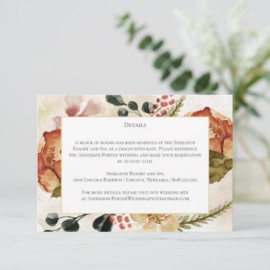 Rustic Autumn Herfst Flowers Detail Waterverf Wash Informatiekaartje (Staand voorkant)