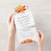 Rustic Autumn Herfst Maple Leaves Pumpkin Wedding All In One Uitnodiging (Afscheurbaar)