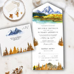 Rustic Autumn Herfst Mountain Forest Lake Wedding All In One Uitnodiging<br><div class="desc">Verrijk je gasten met dit woudthema bruiloft met mooie dennenbomen en rotsbergen op een witte achtergrond met afneembaar RSVP-briefkaart. Voeg eenvoudig uw gebeurtenisdetails op deze makkelijk te gebruiken sjabloon toe om het één-van-een-soort uitnodiging te maken.</div>