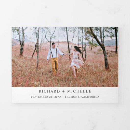 Rustic Autumn Herfst Mountain Forest Lake Wedding Drieluik Uitnodiging (Cover)