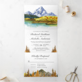 Rustic Autumn Herfst Mountain Forest Lake Wedding Drieluik Uitnodiging (Binnen)