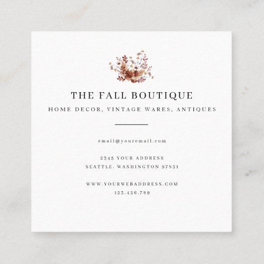 Rustic Autumn Herfst Pumpkin Floral Leaves Foliage Vierkante Visitekaartje (Achterkant)