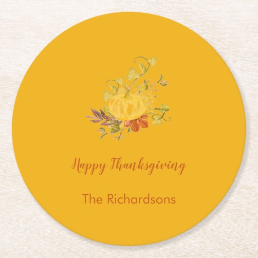 Rustic Autumn Herfst Pumpkin Thanksgiving kleur Ronde Kartonnen Onderzetter (Voorkant)