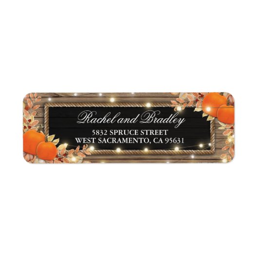 Rustic Autumn Herfst Pumpkin Wedding Etiket (Voorkant)