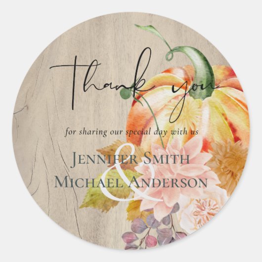 Rustic Autumn Herfst Pumpkins Figs Flowers Wedding Ronde Sticker (Voorkant)