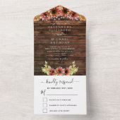 Rustic Autumn Herfst Sunflower Wedding All In One Uitnodiging (Binnen)