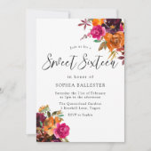 Rustic Autumn Herfst Waterverf Floral Sweet 16 Kaart (Voorkant)