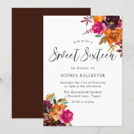 Rustic Autumn Herfst Waterverf Floral Sweet 16 Kaart