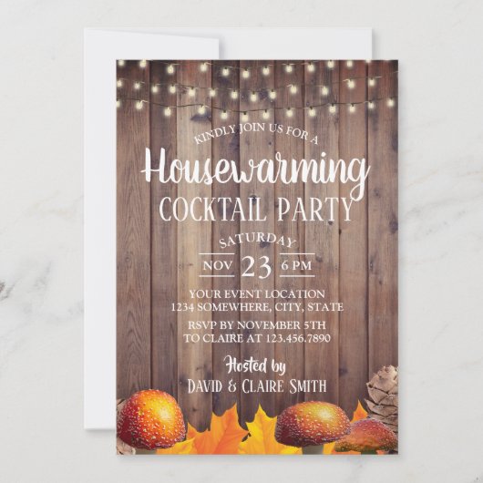 Rustic Autumn Housewarming Cocktail Party Kaart (Voorkant)